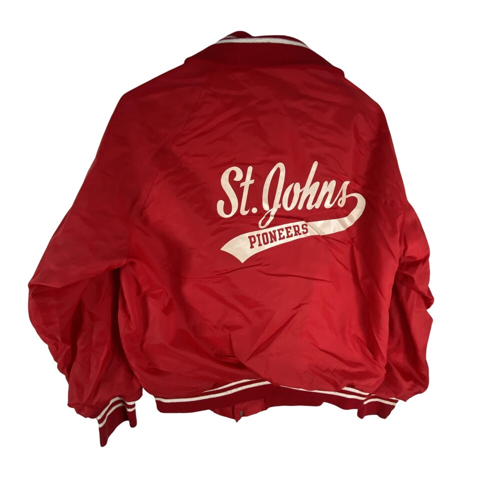 Vintage St. Johns Pioneers Jacket Mens XL Red Champion Satin USA 80s Retro